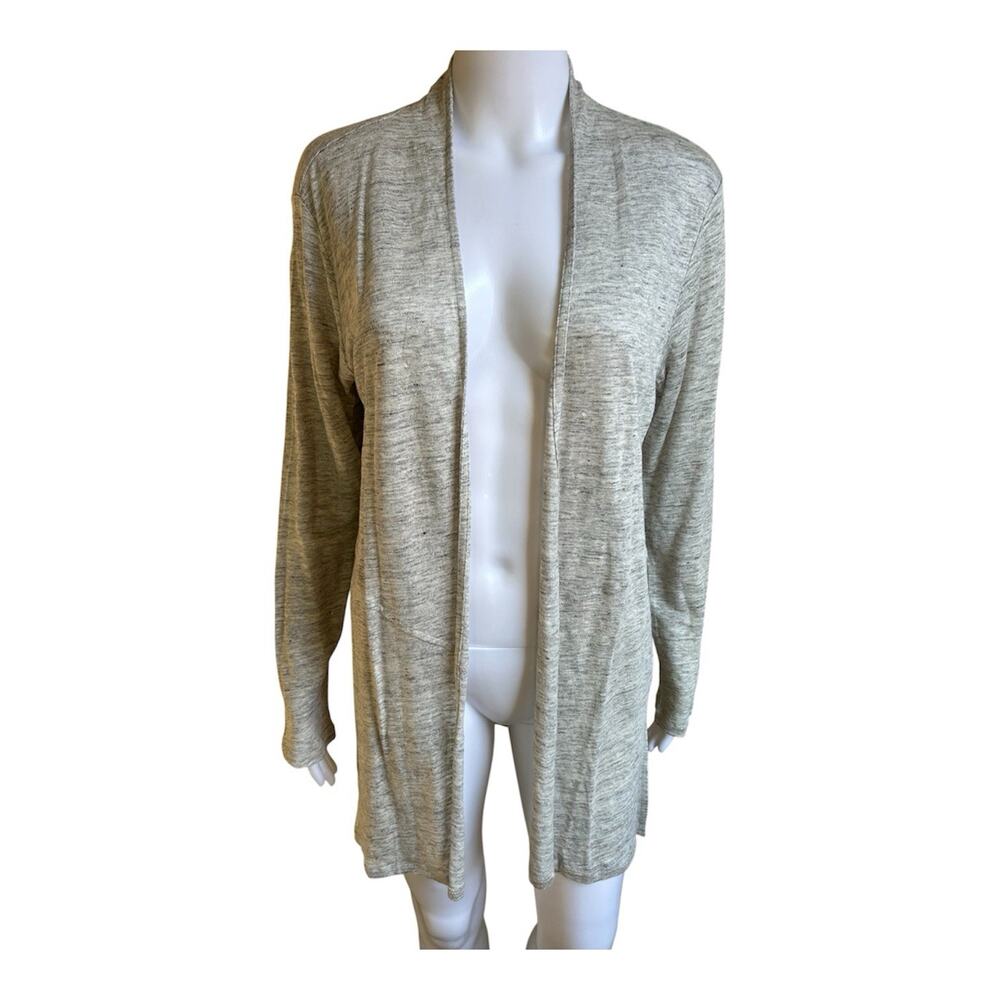 Pure Collection 100% Linen Longline Cardigan Womens US 12 Light Gray Marl NWT - Picture 2 of 12
